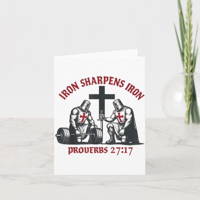 Tarjeta Iron Sharpens Iron Bible Scripture Christian Gym W (Anverso)