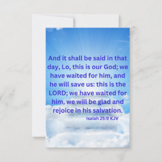 Tarjeta Isaiah 25:9 KJV Biblia Verse Pic Flat Greeting