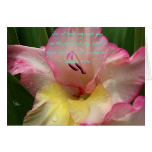 Tarjeta Isaiah 49:16 Gladiolus con gota de lluvia 