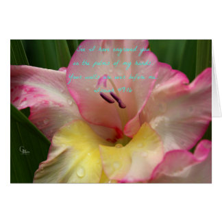 Tarjeta Isaiah 49:16 Gladiolus con gota de lluvia