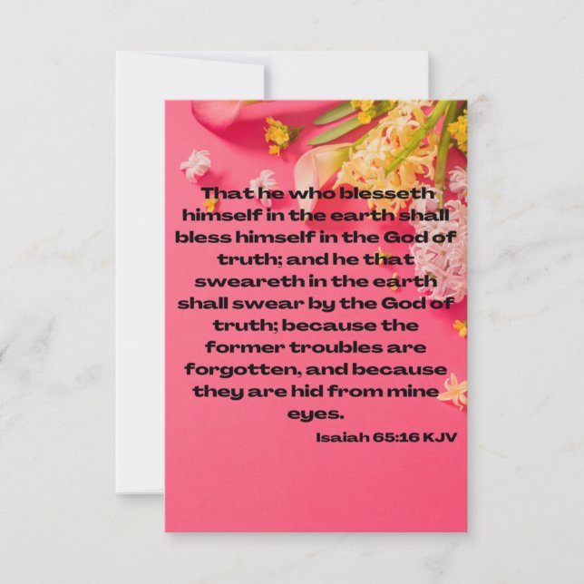 Tarjeta Isaiah 65:16 KJV Biblia Scripture Fic Greeting (Anverso)