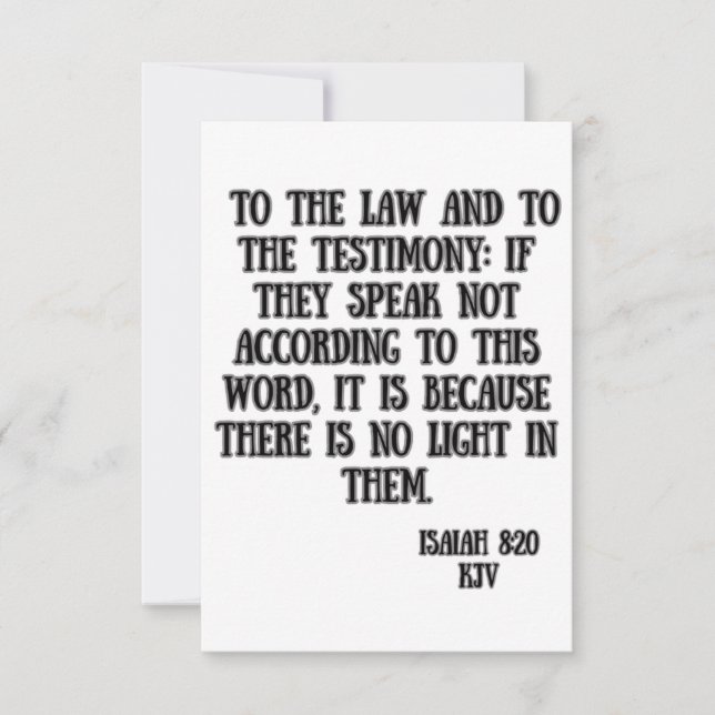 Tarjeta Isaiah 8:20 KJV Biblia Scripture Saludo (Anverso)