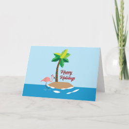 Tarjeta Isla de Navidades Tropicales con Flamingo