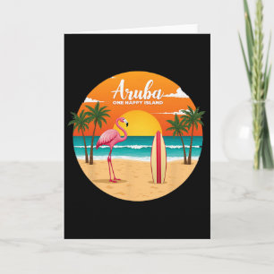 Tarjeta Isla Feliz de Aru Flamingo Surfing Tropical B