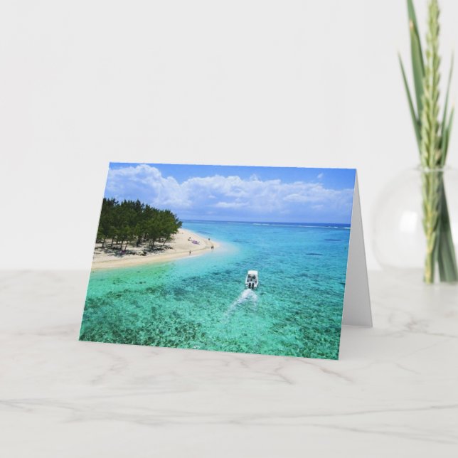 Tarjeta Isla Mauricio Beach Océano Índico Barco Turquesa (Anverso)