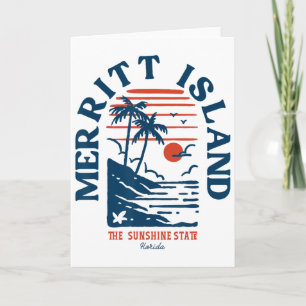 Tarjeta Isla Merritt Florida Retro Surfista Playa Vintage
