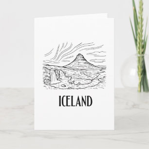 Tarjeta Islandia Aurora Boreal Dibujo Artístico de Línea V
