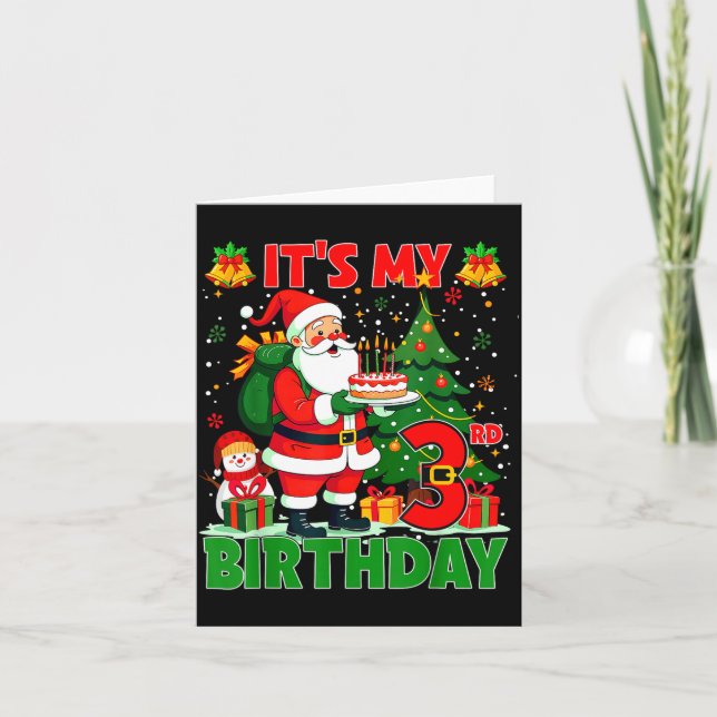 Tarjeta It’s My 3rd Birthday Santa Christmas Outfit 3 Year (Anverso)