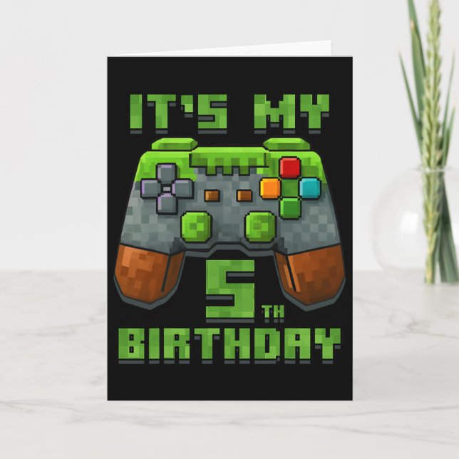 Tarjeta It’s My 5th Birthday Shirt Gamer Video Pixel Game  (Anverso)