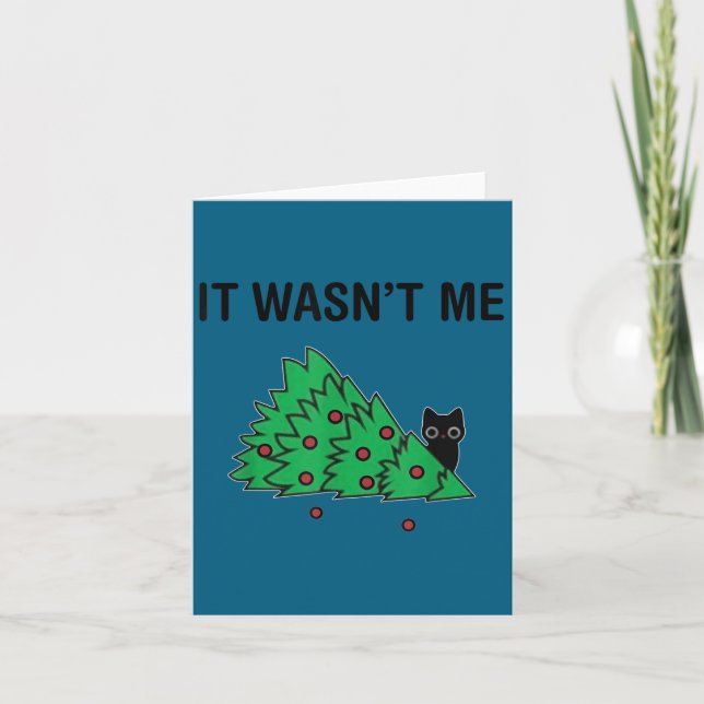 Tarjeta It Wasn't Me Funny Saying Christmas Tree And Cat X (Anverso)
