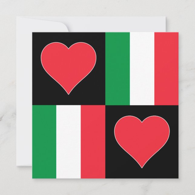 Tarjeta Italia Bandera Corazón Patriótico Saludo Italiano (Anverso)