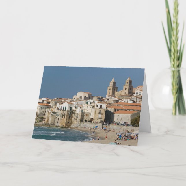 Tarjeta Italia, Sicilia, Cefalu, Vista de la ciudad con el (Anverso)