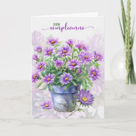 Tarjeta Italian Birthday Buon Compleanno Purple Asters