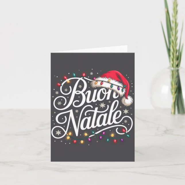 Tarjeta Italian Family Christmas Lights Red Santa Hat Buon (Anverso)