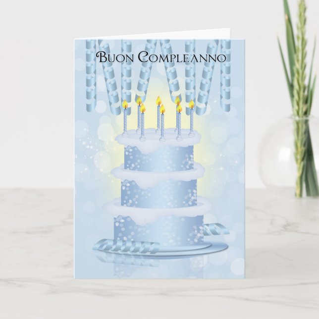 Tarjeta Italiana De Pastel De Cumpleaños Y Velas (Anverso)