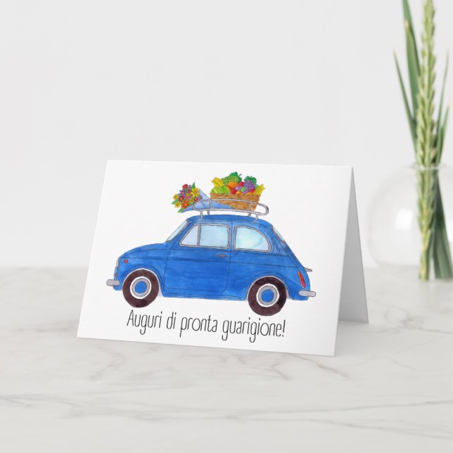 Tarjeta Italiano se pone bien Blue Retro Fiat 500 (Anverso)