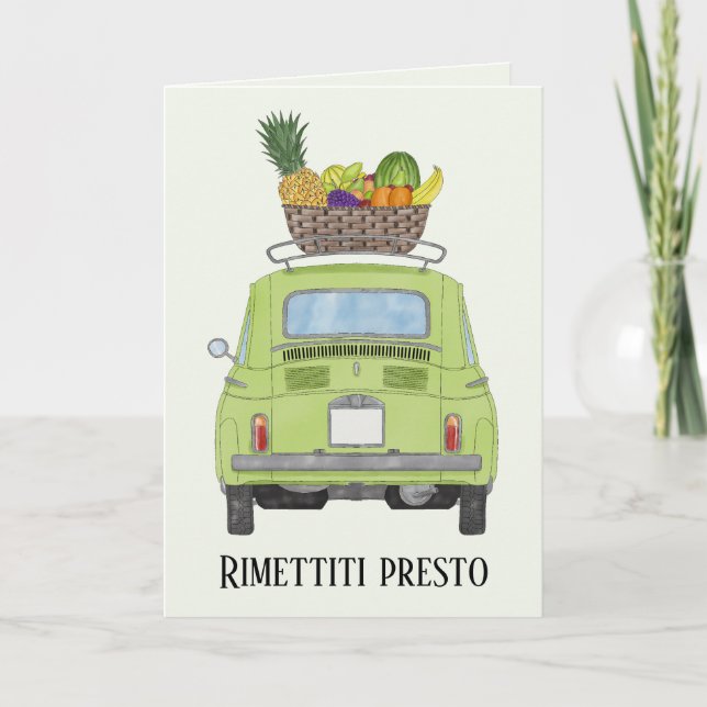 Tarjeta Italiano se pone bien Green Retro Fiat 500 (Anverso)