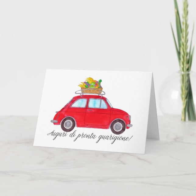 Tarjeta Italiano se pone bien Red Retro Fiat 500 (Anverso)