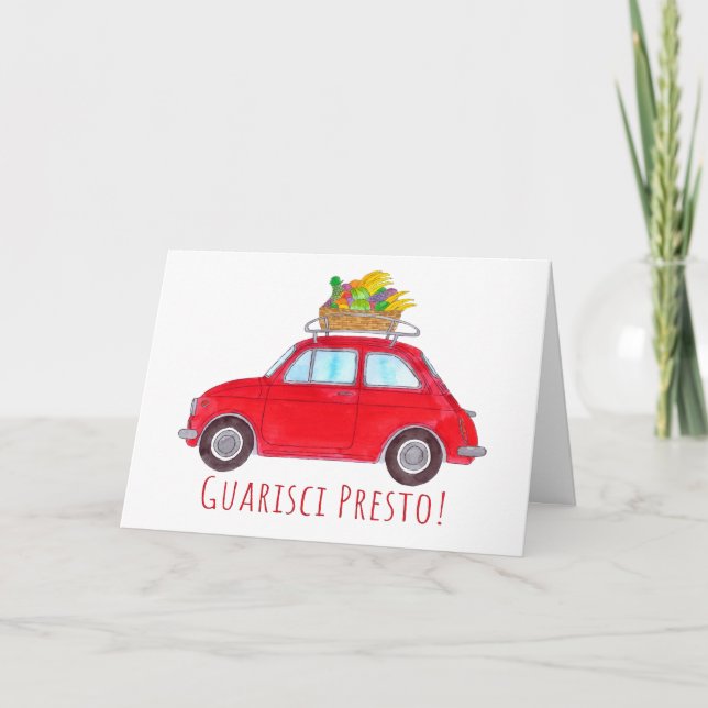 Tarjeta Italiano se pone bien Red Retro Fiat 500 (Anverso)