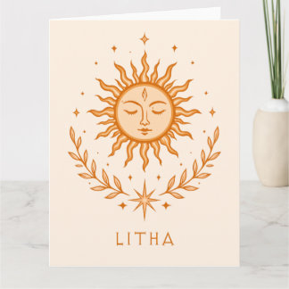 Tarjeta itha Celestial Sun Face Botanical Wreath Art