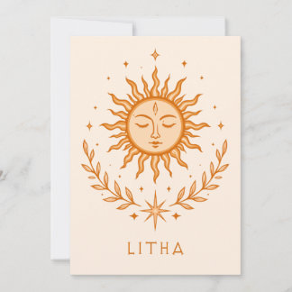 Tarjeta itha Celestial Sun Face Botanical Wreath Art