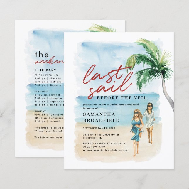 Tarjeta Itineraria de Fin de Semana de Bachelorett (Anverso / Reverso)