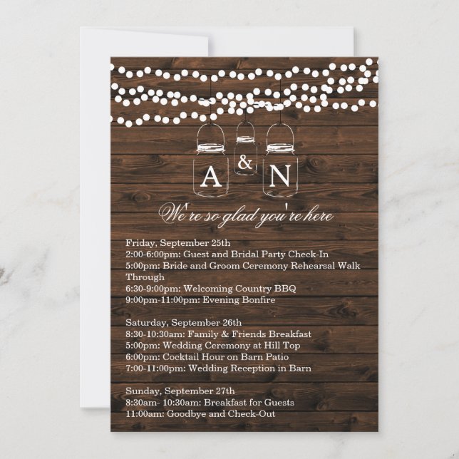 Tarjeta ITINERARIA Mason Jar String Light WEEKEND (Anverso)