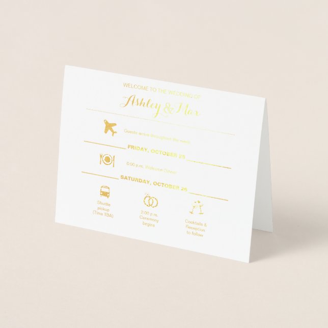 Tarjeta Itineraria Weekend Boda de Iconos de Relie (Anverso)