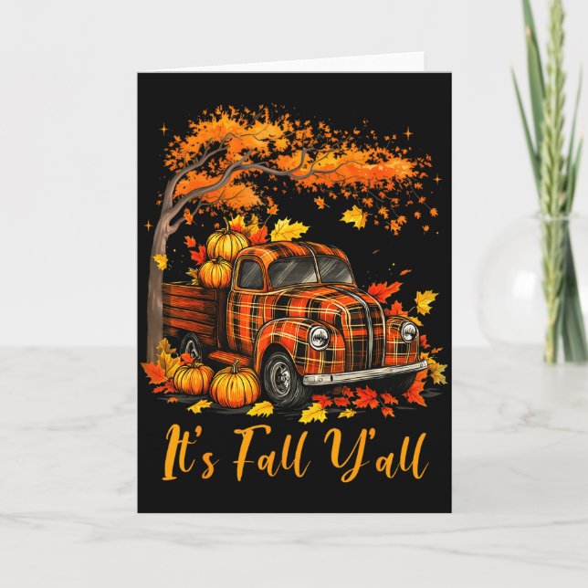 Tarjeta It's Fall Y'all Pumpkin Truck Autumn Tree Hello Fa (Anverso)