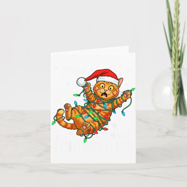 Tarjeta It's Fine I'm Fine Orange Cat Christmas Light Funn (Anverso)