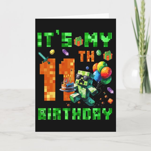 Tarjeta It's My 11th Birthday Pixel Number Video Game Game (Anverso)