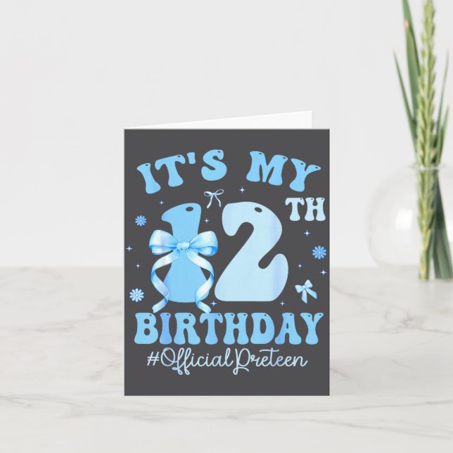 Tarjeta It's My 12th Birthday Girl Coquette Bow Blue 12 Ye (Anverso)