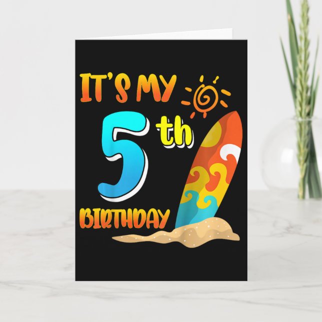 Tarjeta It's My 5th Birthday Surfing Beach Pool Party 5 Ye (Anverso)