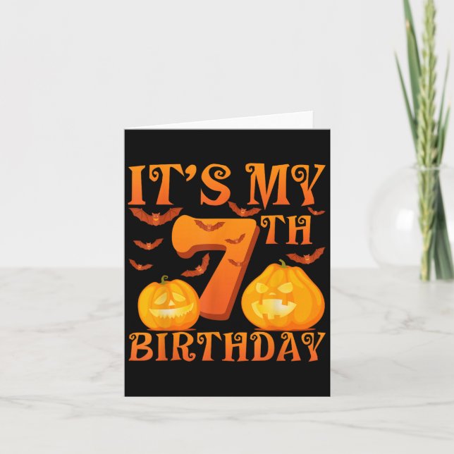Tarjeta It's My 7th Birthday Pumpkins 7 Years Old Hallowee (Anverso)