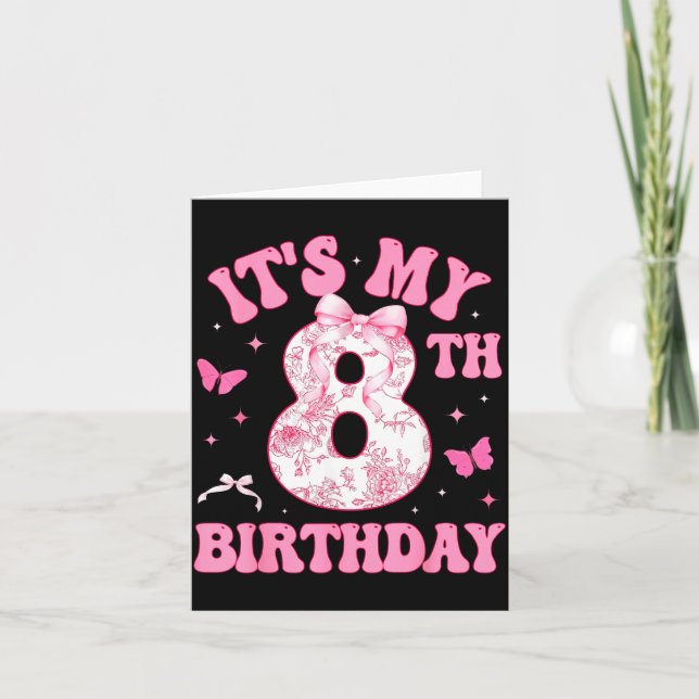 Tarjeta It's My 8th Birthday Nk Coquette Bow 8 Year Old Bi (Anverso)