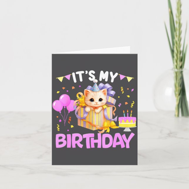 Tarjeta It's My Birthday Cat Lover Cute Girl Bday Family P (Anverso)