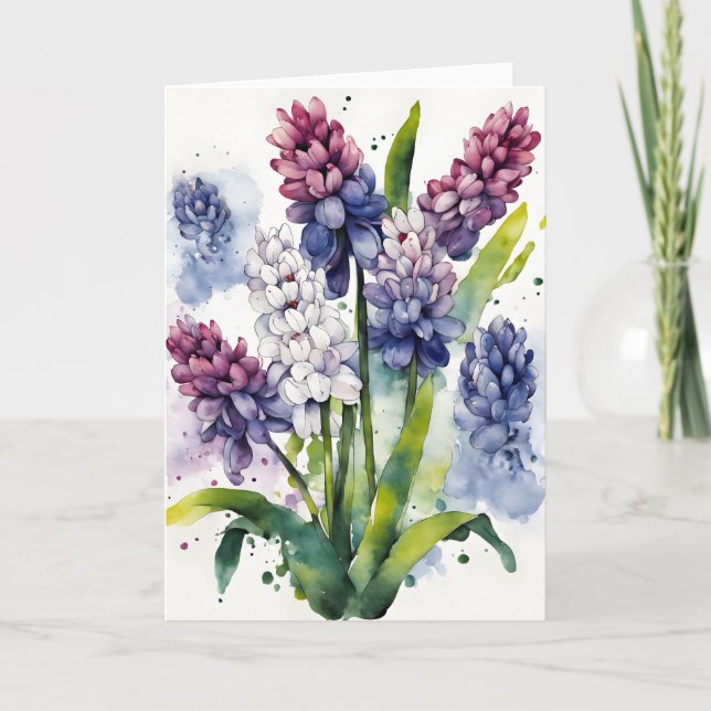 Tarjeta Jacinto - Flores de acuarela (Anverso)