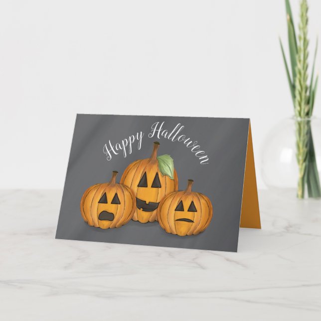 Tarjeta Jack O Lantern en parcela de calabazas  (Anverso)