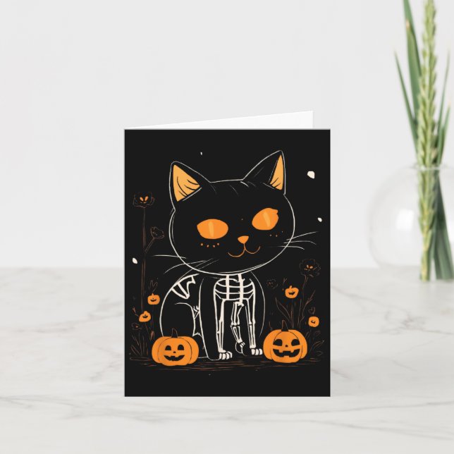 Tarjeta Jack O Lantern Halloween Spooky Kawaii Skeleton Ca (Anverso)