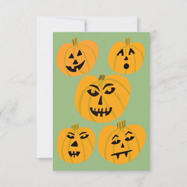 Tarjeta Jack-O-Lantern para calabazas de Halloween (Anverso)