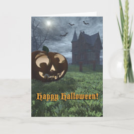 Tarjeta Jack-O-Lantern y Haunted House Halloween