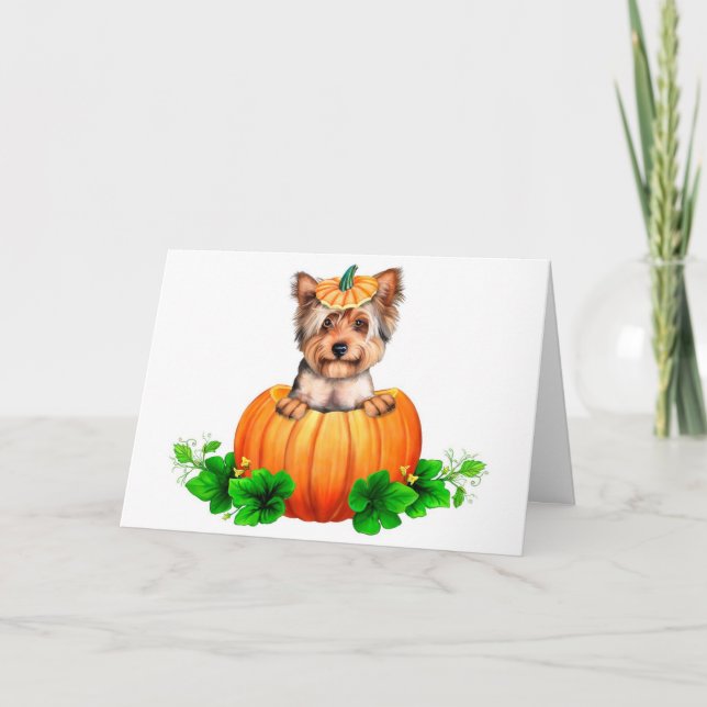 Tarjeta Jack-O-Linterna de Yorkshire Terrier Halloween (Anverso)