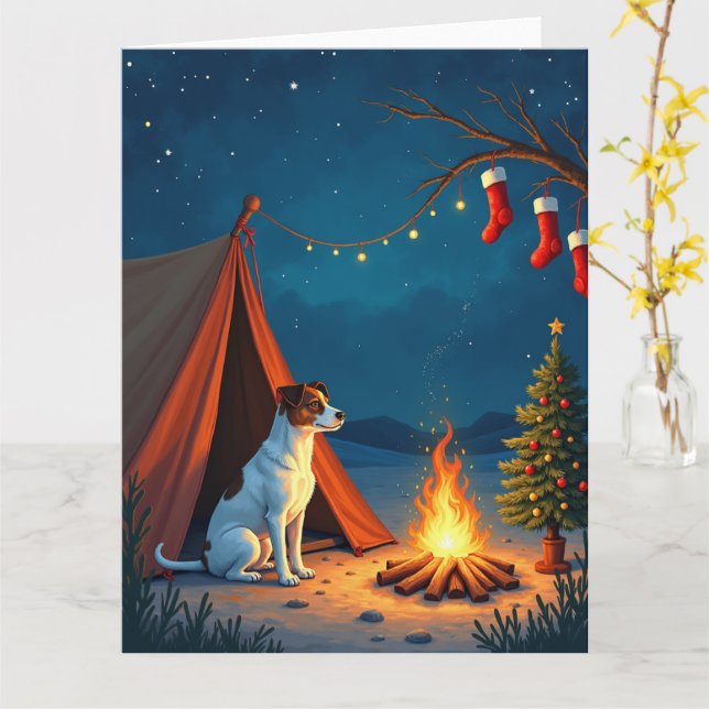 Tarjeta Jack Russell Christmas Camping Night Painting (flor amarilla)