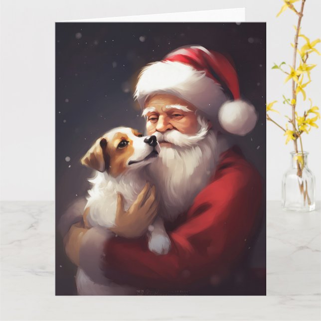 Tarjeta Jack Russell Con Navidades festivos de Santa Claus (flor amarilla)