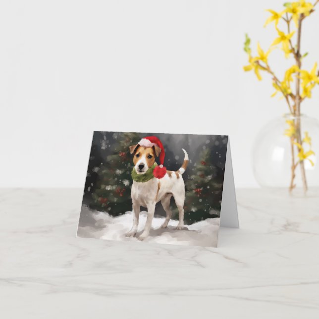 Tarjeta Jack Russell Dog en Navidades de nieve (flor amarilla)