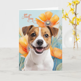 Tarjeta Jack Russell Dog Orange Poppy Flowers Get Well