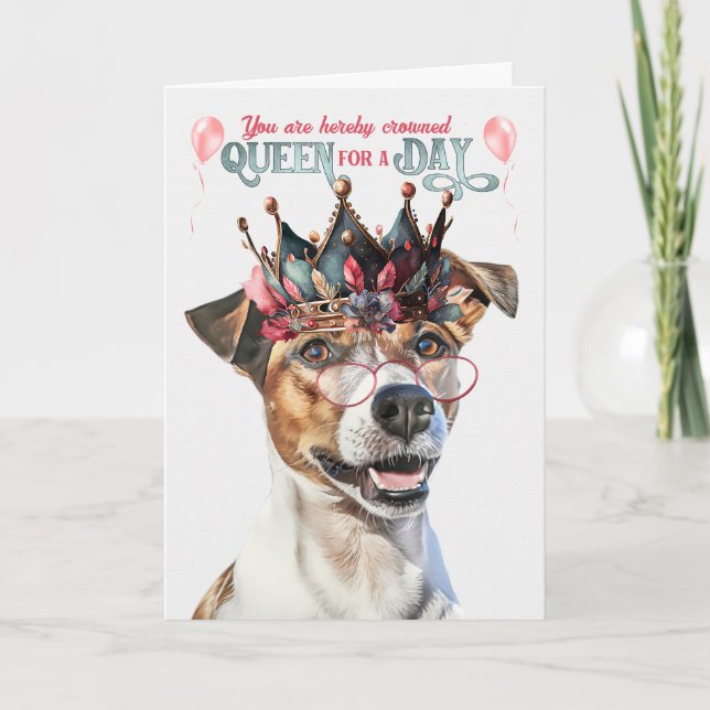Tarjeta Jack Russell Dog Queen por un día divertido cumple (Anverso)