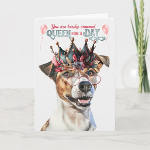 Tarjeta Jack Russell Dog Queen por un día divertido cumple