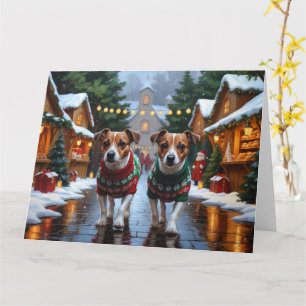 Tarjeta Jack Russell Dogs Navidades Snow Holiday