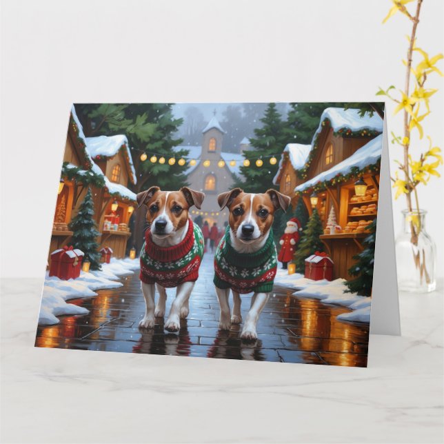 Tarjeta Jack Russell Dogs Navidades Snow Holiday (flor amarilla)